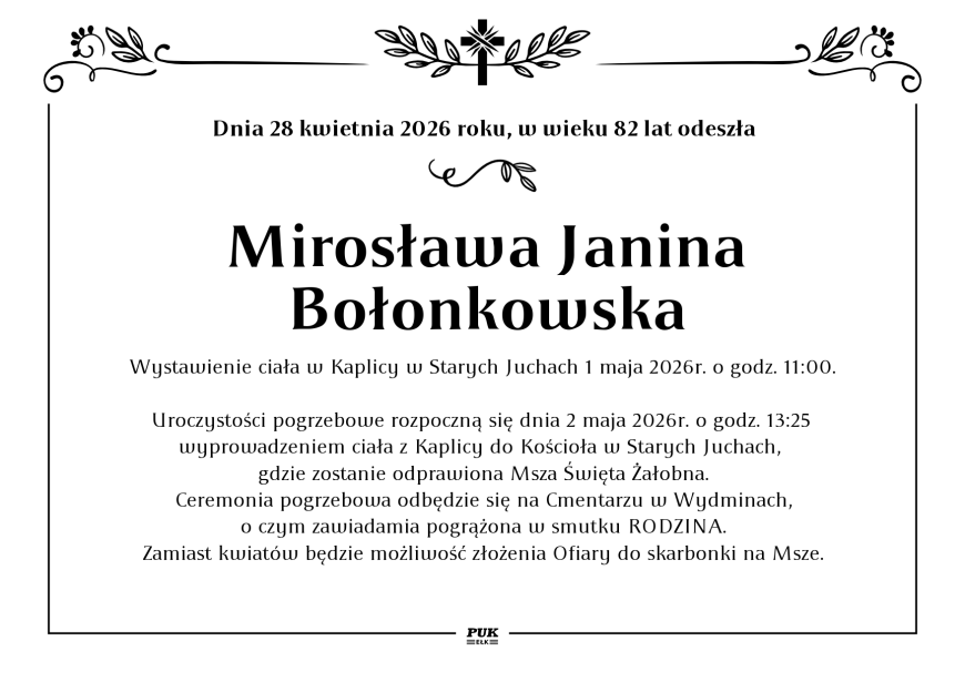 Mirosława Janina Bołonowska - nekrolog
